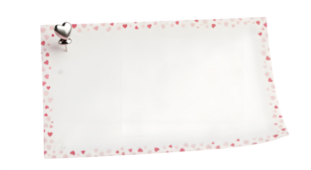 Romantic stationery template with a heart border and a silver pushpin for a Valentine's Day message