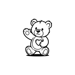 Obraz premium Approachable Mascot Logo of a Gentle Waving Teddy Bear Holding a Red Heart