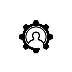 Abstract Conceptual Logo of Interacting Gear and Human Silhouette for Process