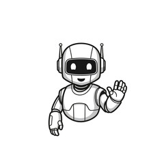 Fototapeta premium Modern Mascot Logo of a Sleek Futuristic Robot with Welcoming Posture, Geometric Art