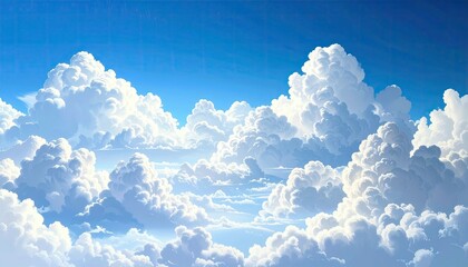 Vast Expanse of Cumulus Clouds on a Bright Sunny Day with a Clear Blue Sky Above Creating a Serene and Peaceful Atmosphere