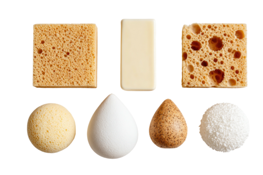 Sponges assortment; geometric & organic shapes on black