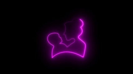 Mother's day neon animation, mom and child icon, motherhood and childhood animation on black background. Mother's day theme Mom and Child's Neon Glow with Particle.4k video animation - Powered by Adobe