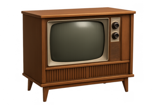 Classic television receiver with a brown wood frame and old screen, representing nostalgic entertainment and analog broadcasting