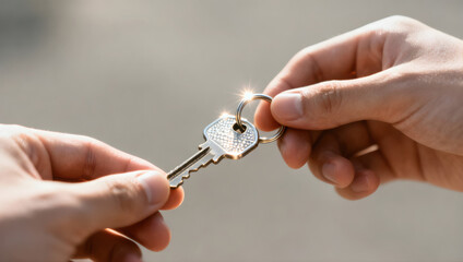 Hands exchanging key symbolizing partnership and success in business
