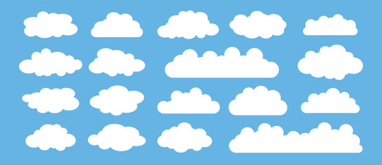 white cloud and blue sky vector set. cartoon clouds in flat design