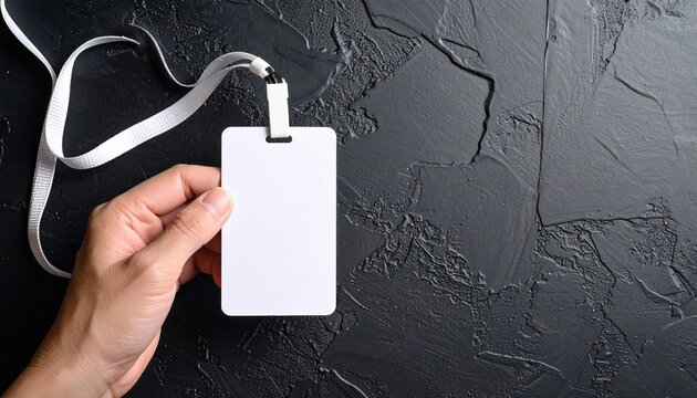 Blank employee ID card held by hand with textured background, ready for personalized details