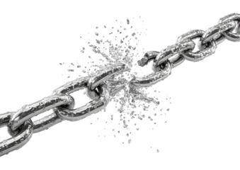 Broken metal chain with shattered fragments