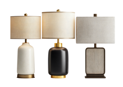 Three decorative lamps with different shapes and colors