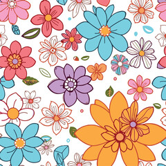 Fototapeta premium Black minimalist brush style floral pattern