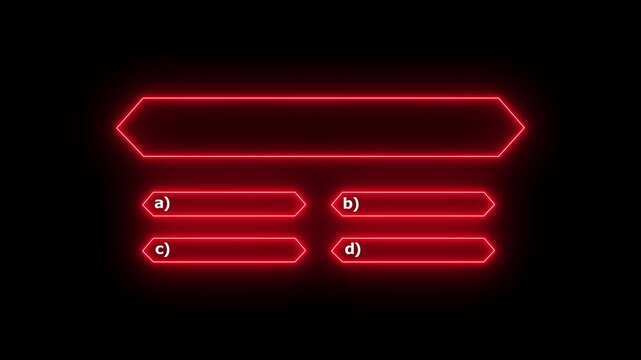 Quiz Neon Line Animation with option selection on black background ,Quiz template challenge with option selection, quiz game animation.4k video animation