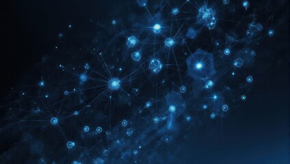 Naklejka premium Abstract Blue Network of Glowing Particles and Connections.