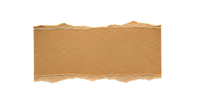 Roughly torn brown cardboard paper with frayed edges isolated on transparent background
