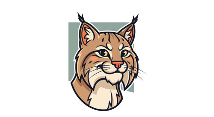 Illustration of a stylized bobcat head, facing forward with brown fur, detail