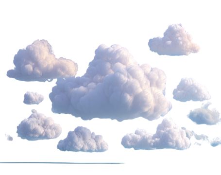 Cartoon clouds of varied shapes floating on a dark backdrop