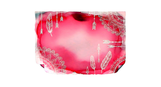 Abstract vibrant pink and red liquid splash with white delicate floral patterns isolated on transparent background