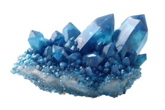 Teal crystals clustered together. Minerals shine