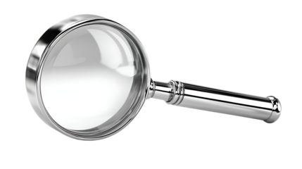 Magnifying glass with a chrome handle, isolated on transparent background