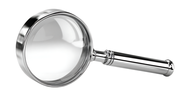 Magnifying glass with a chrome handle, isolated on transparent background
