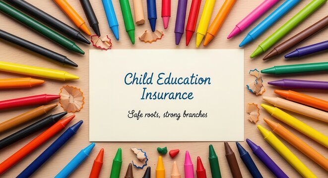 Child Education Insurance Concept Displaying Crayons and Message - Powered by Adobe