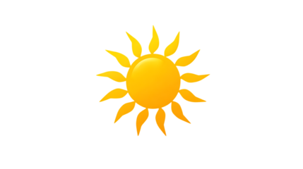 Bright yellow sun icon isolated on transparent background