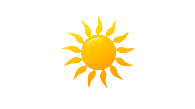 Bright yellow sun icon isolated on transparent background