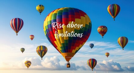 Obraz premium Colorful Hot Air Balloons Floating in a Bright Blue Sky