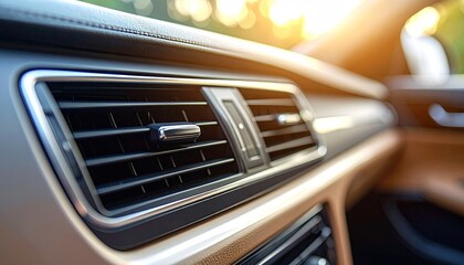 Close Up Of A Car Interior Air Vent With Warm Sunlight Streaming Through The Window In The Daytime Creating A Bokeh Effect On The Background
