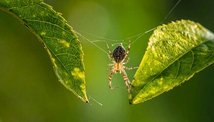 Spider Web Weaver Nature's Intricate Artistry on Green Leaves