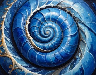 Obraz premium Azure vortex swirling inwards, shades of blue, cream, and white in a concentric pattern