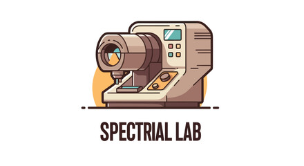 Cartoon illustration of a spectrial lab machine with a cylindrical lens and display panel