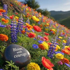 A vibrant field of colorful wildflowers blooming in nature