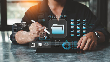 Document Management System DMS. Enterprise resource planning ERP. representing data storage, cloud...