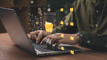 Document Management System DMS. Enterprise resource planning ERP. representing data storage, cloud...