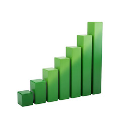 Green bar chart growth isolated on transparent background