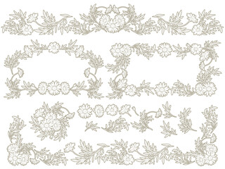 レトロ風マーガレットのデコレーションラインとフレーム