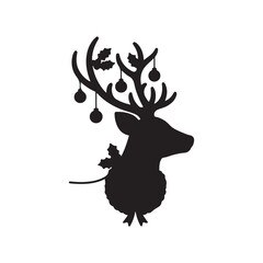 Black line horned christmas deer icon on white background.