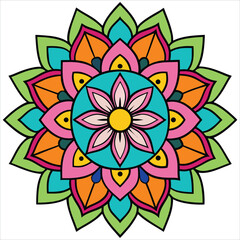 Colorful mandala flower design with geometric patterns and vibrant colors