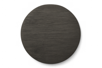 Round dark wood coaster or cutting board with a visible grain texture on a transparent background