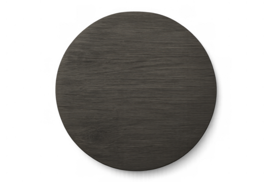 Round dark wood coaster or cutting board with a visible grain texture on a transparent background