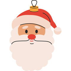 Cartoon Santa Claus Face Ornament Decoration With Red Hat And Fluffy White Beard And Red Nose Festive Christmas Holiday Element Isolated On White Background