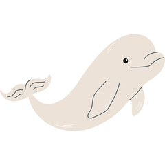 Cartoon Style Light Beige Dolphin Illustration With Minimalist Design Elements And A Transparent Background