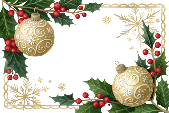 Christmas decoration frame with ornament on white or transparent background