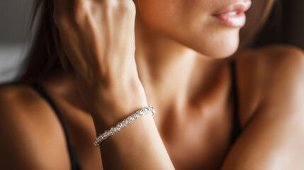 Diamond Bracelet Worn by Young Woman in Elegant Setting