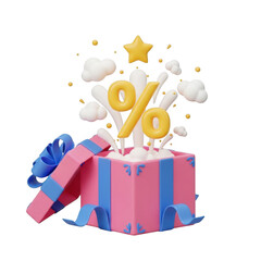 Gift box explosion with number 90 and star isolated on transparent background