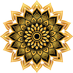 Intricate golden mandala design with black accents on white background