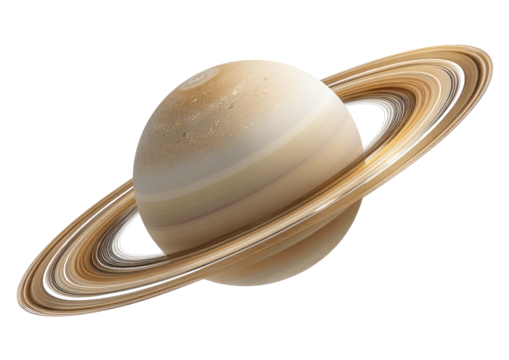 Ringed gas giant, layered, against a solid black background