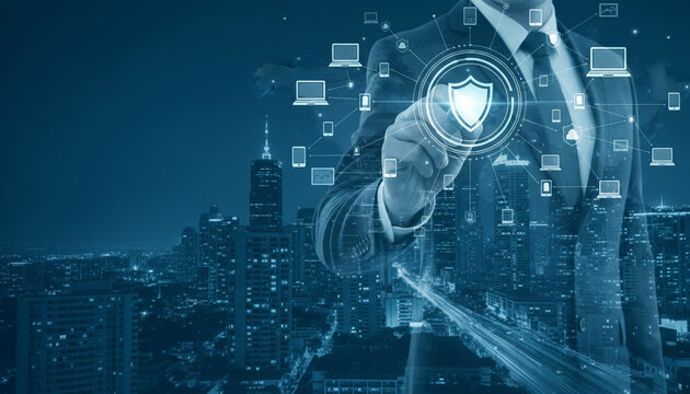 ビジネスマンとビジネス街の二重露光ポートレート ビジネスアイコン ビジネス戦略のイメージ