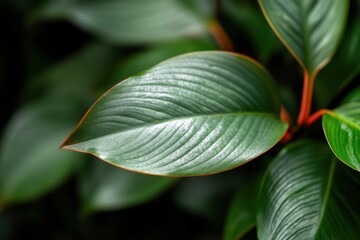 Exotic foliage plant displaying vibrant green leaves with red accents creating a natural tropical aesthetic