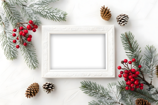 Christmas decoration frame with light on white or transparent background